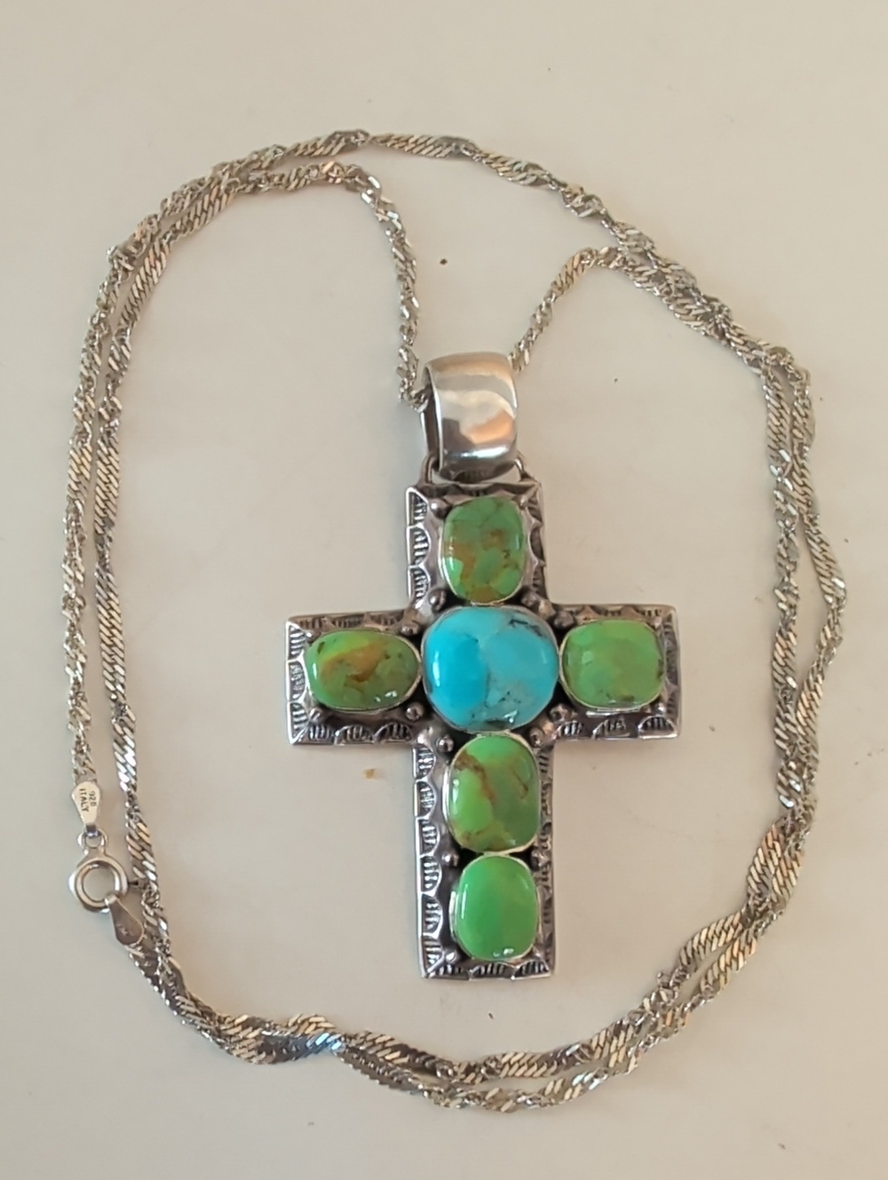 925 Sterling Silver Necklace and Turquoise Cross Pendant.🌟🌟🌟